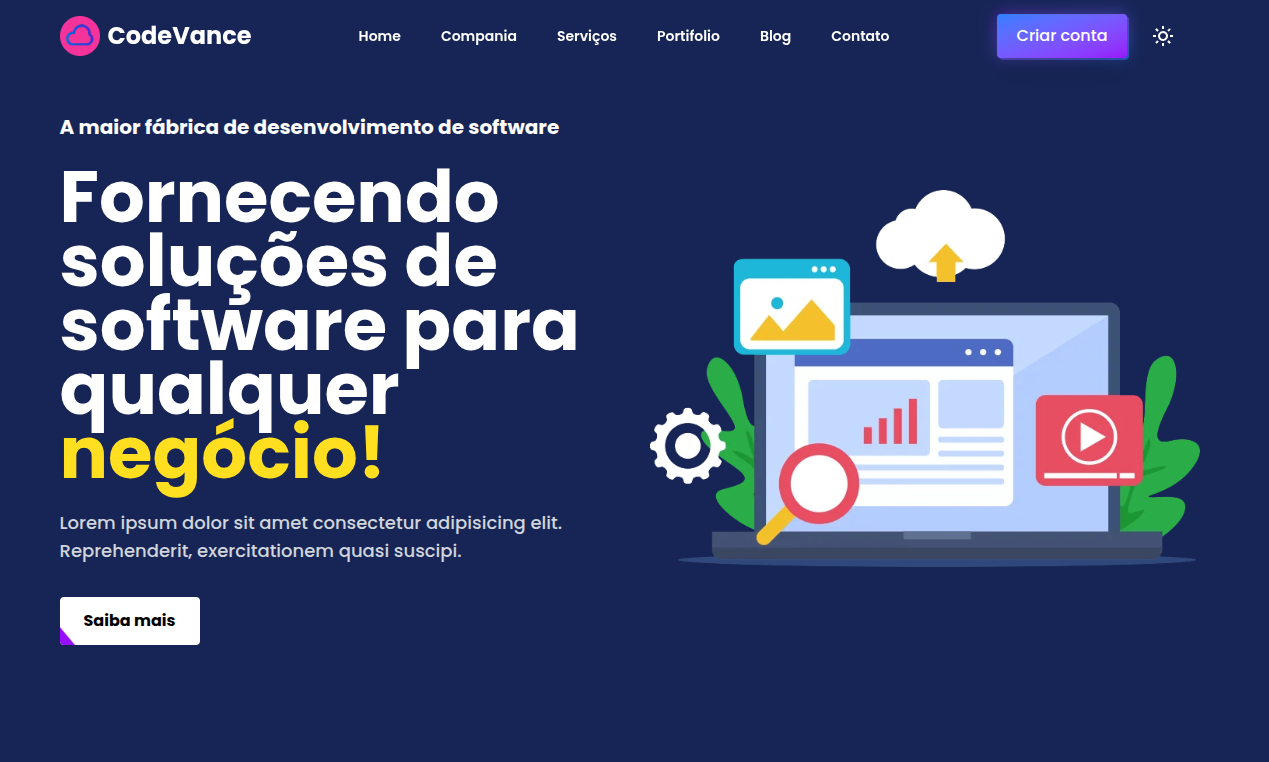 ClouDence - Landing Page para uma empresa de desenvolvimento de software.